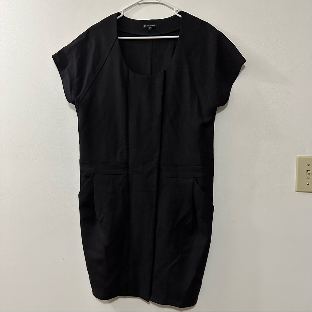 Eileen Fisher Charcoal Gray Dress Size Small With Zipper & Snap‎ Front